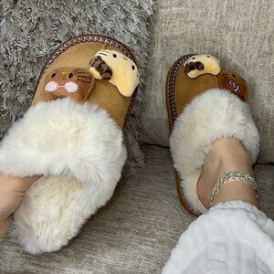 Cozy Brown and Cream Slippers with Hello Kitty Design